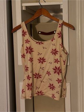 J. Jill Cream Tank with Burgundy Floral Detail